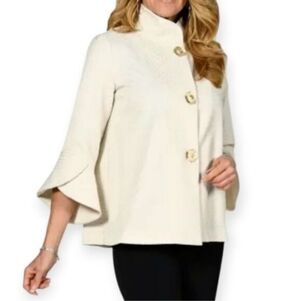 Frank Lyman Design Cream Metallic Gold High Neck Bell Sleeve Jacket Sz.8 EUC